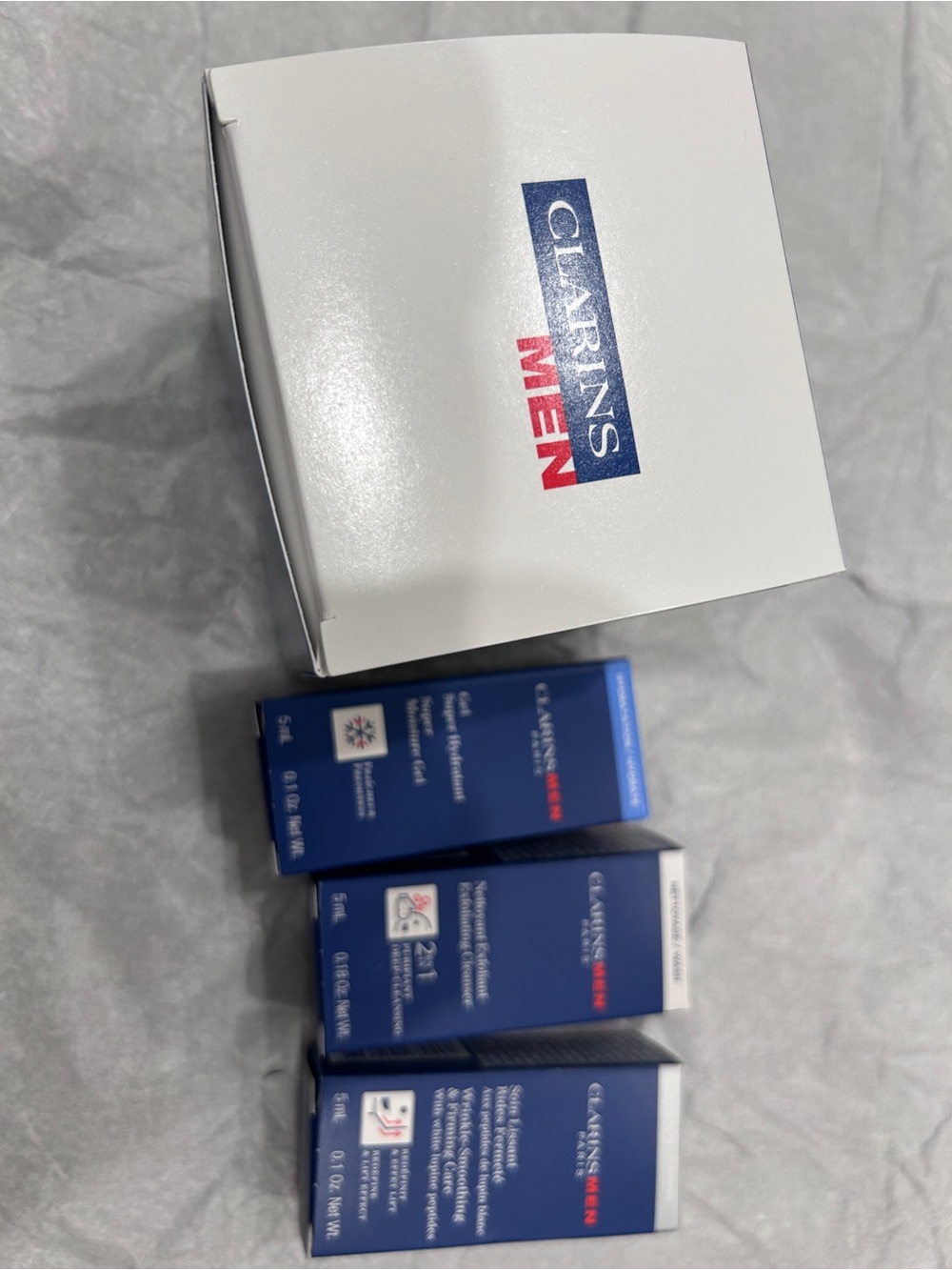 Clarins Men Skincare Trio in Navy Blue & White Box